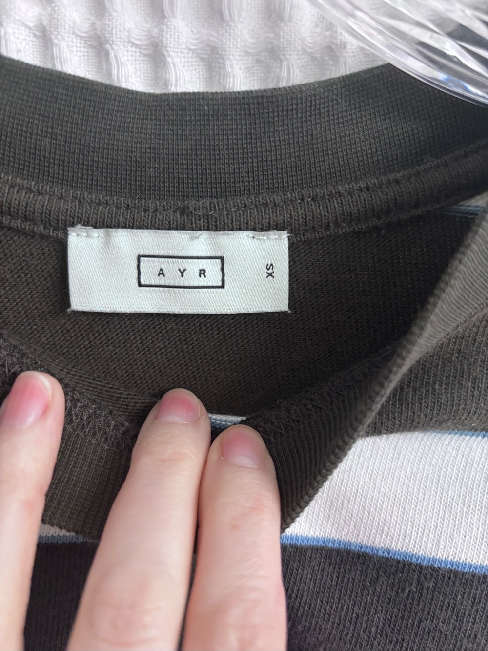 AYR Dark Grey & White Striped Crewneck with Blue Accent - Picture 4 of 7